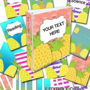 Pineapple Binder Covers Student. Teacher. Substitute Folder Editable Printable Set of 5 PowerPoint Instant Download