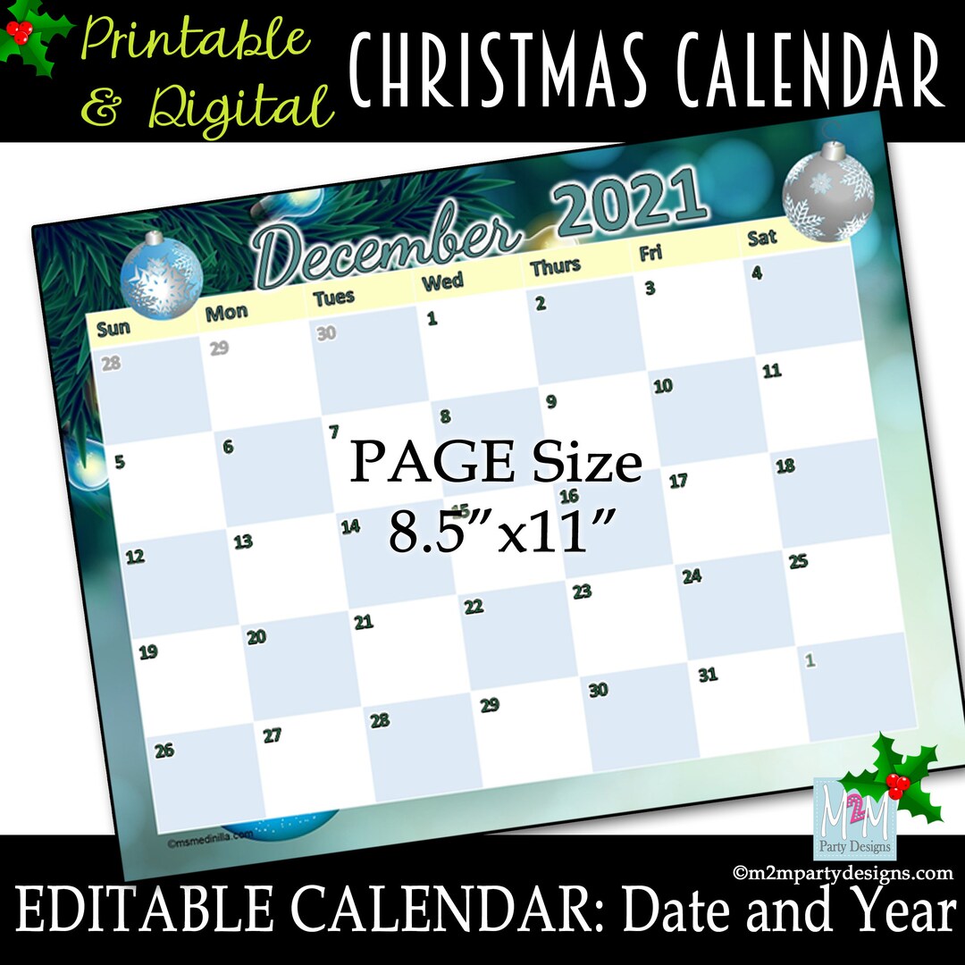 Printable Christmas Calendar Ornaments Digital and Editable Etsy