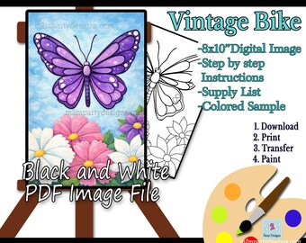 Spring Butterfly Paint Party | Purple Butterfly & Daisy Painting | Flowers Canvas | Beginner Friendly | Instant Download | Garden Wall Decor