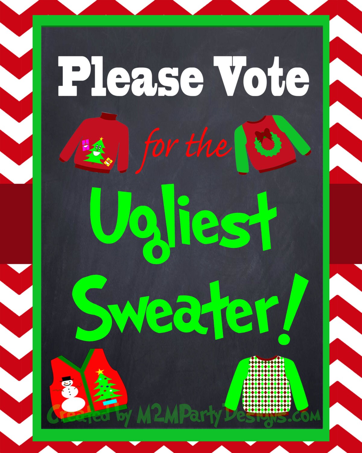 Ugly Sweater Vote Sign- Christmas Party Photo Booth - Holiday Photo ...
