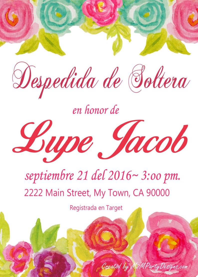 Spanish Bridal Shower Flower Invitation DIY Printable Bridal Etsy