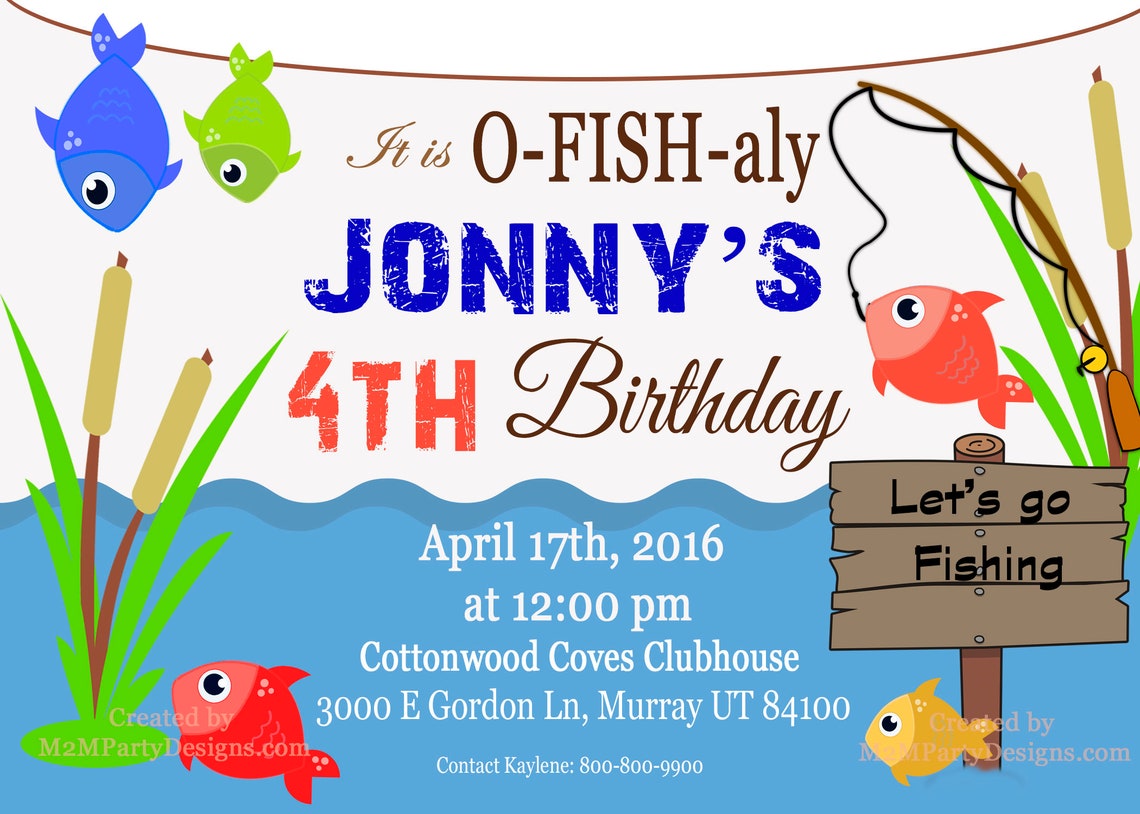 Fishing Birthday Party Invitations Fish Themed Invite Print | Etsy