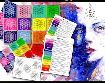 Color Therapy Techniques, Charts, Color Patches, Flower of Life Grid DIY KIT