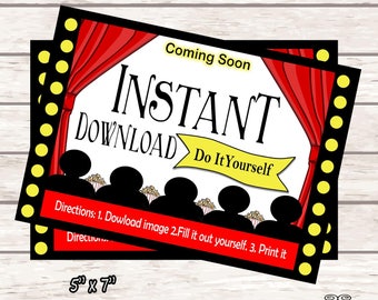 Movie Party Invitation DIY INSTANT DOWNLOAD Printable Birthday Party Print at Home Invites Summer Birthday Invites