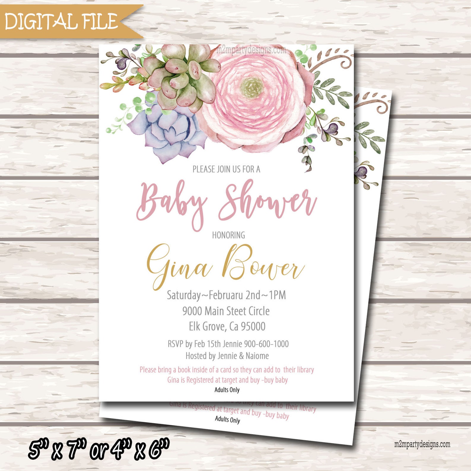 Succulent Baby Shower Invitation Cactus Baby Shower Etsy