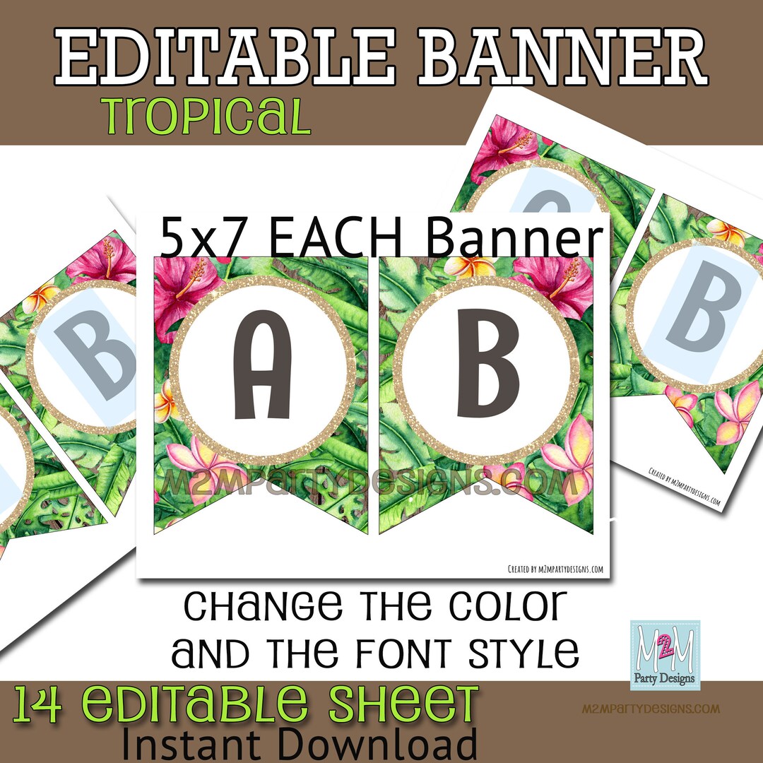 Tropical EDITABLE Banner for Birthday, Shower, Wedding, Any Event ...