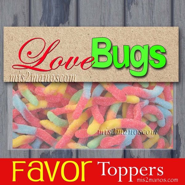 Love Bug Valentine Candy Treat Bag Toppers Snack Baggie Size -  DIY Printable Downloadable file - Instant Download