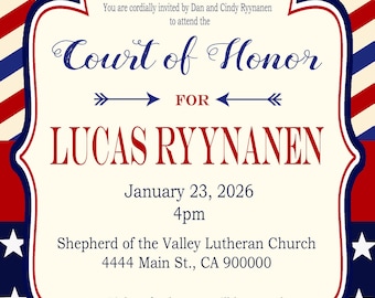 Boy Court of Honor Ceremony Invitation, Photo Invite, Digital Download, Done for you, Girl.