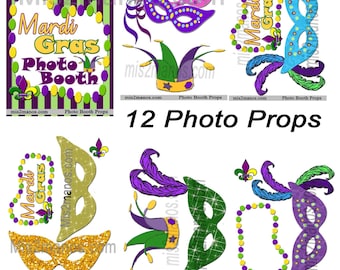 Mardi Gras Party Photo Booth Props Adult Birthday Party INSTANT DOWNLOAD  KIT Set of 12