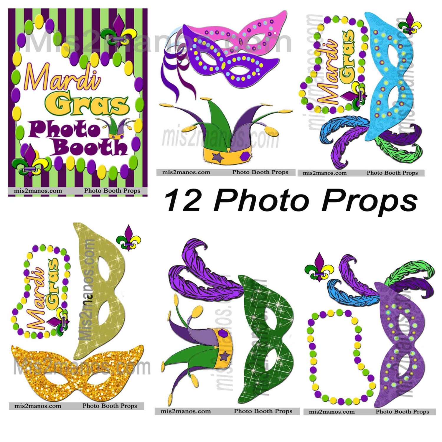Mardi Gras Party Photo Booth Props Adult Birthday Party INSTANT DOWNLOAD KIT Set of 12