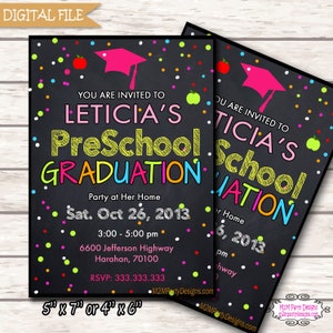 Graduation Party Invitation Preschool Kinder Chalkboard Printable Photo Invite personnalisé