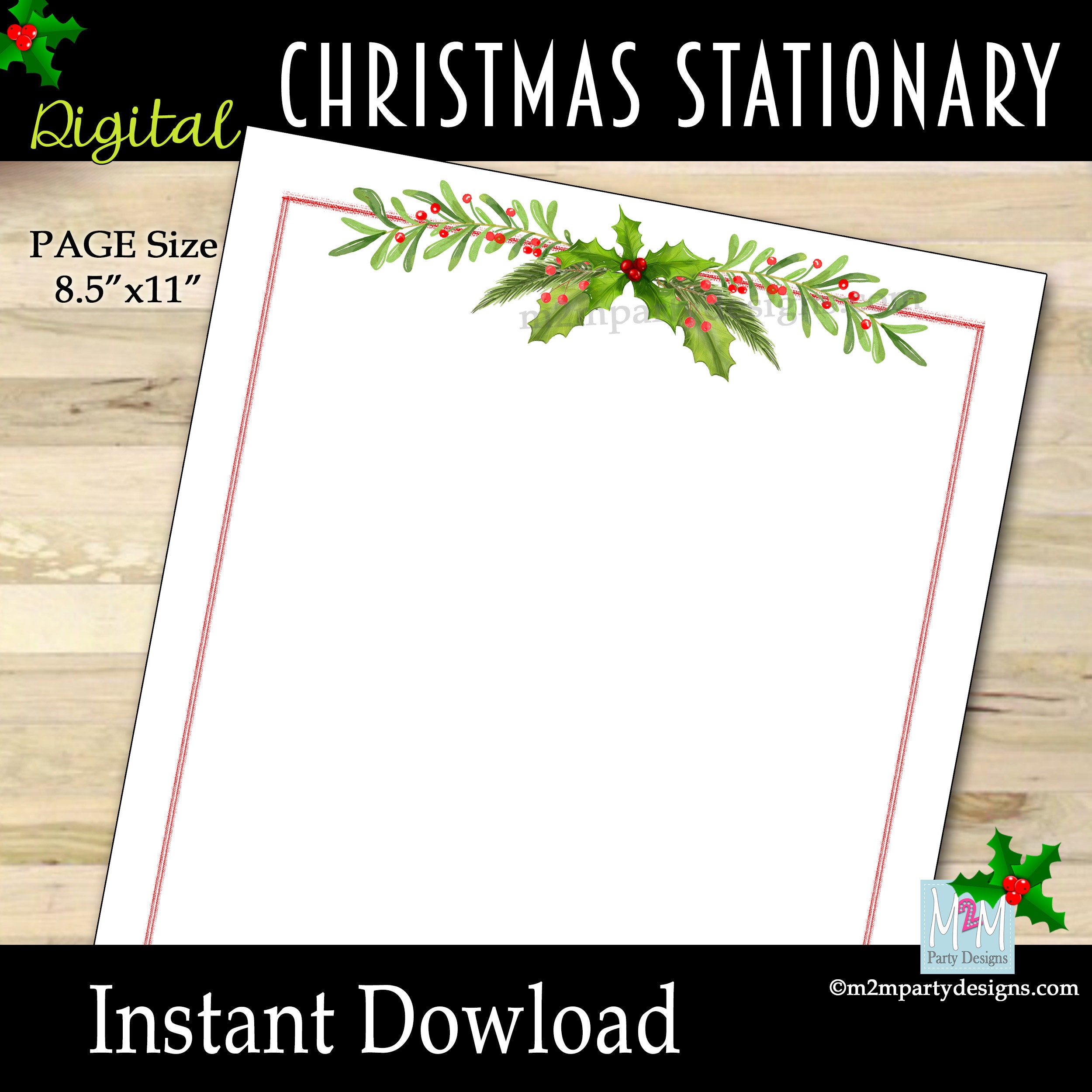 Printable Christmas Stationery Digital Download - 8.5x11 Instant ...