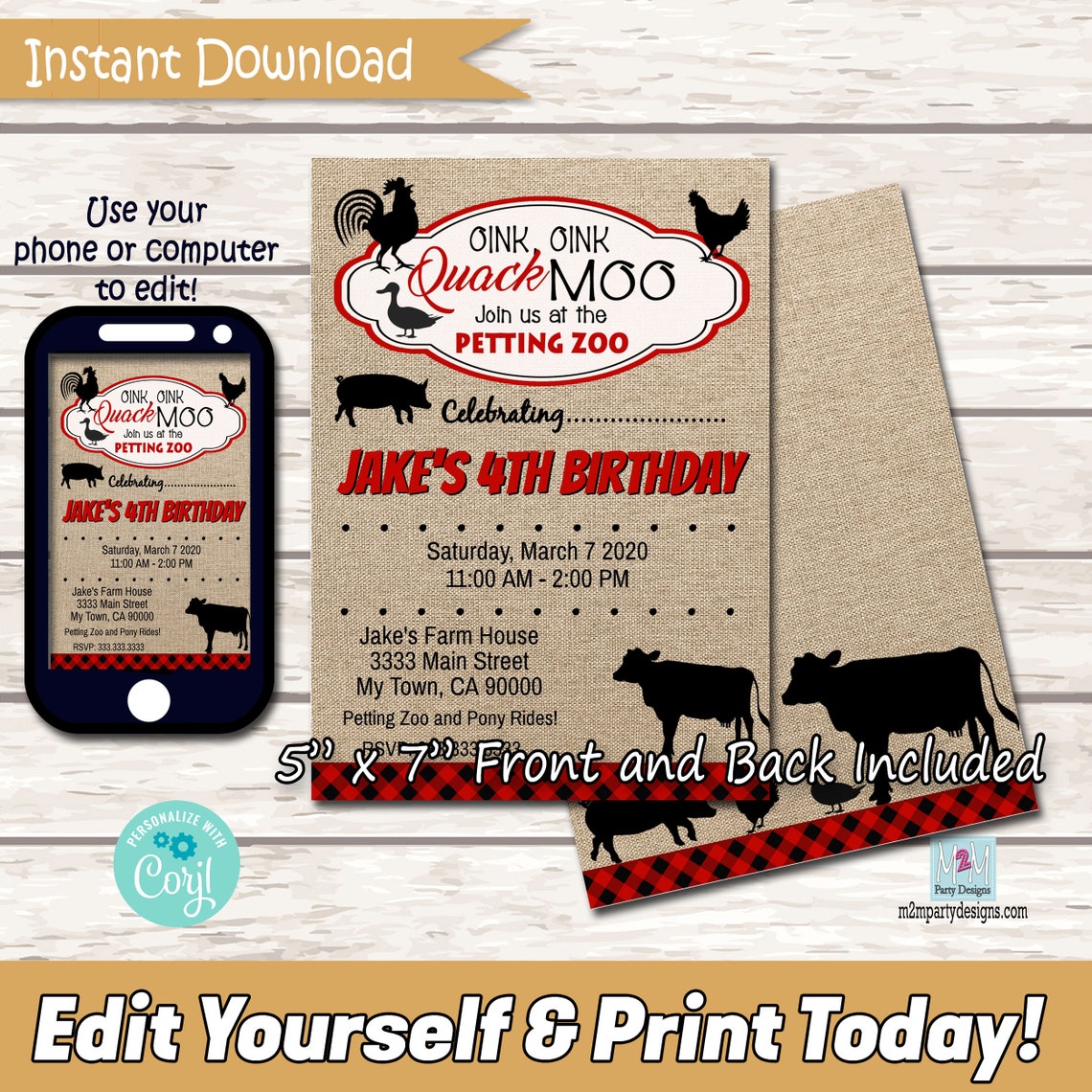 Petting Zoo Party Invitation EDITABLE Zoo Birthday Party - Etsy