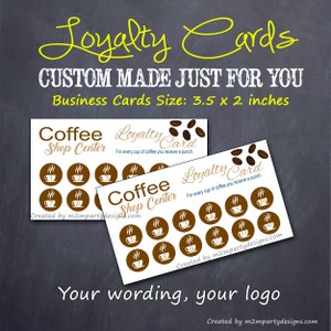 Cartes de fidélité à la clientèle Café Ensemble de commande personnalisée de 10 fichiers numériques 3,5 « x 2 », en couleur, cartes d’acheteur fréquent, cartes barista