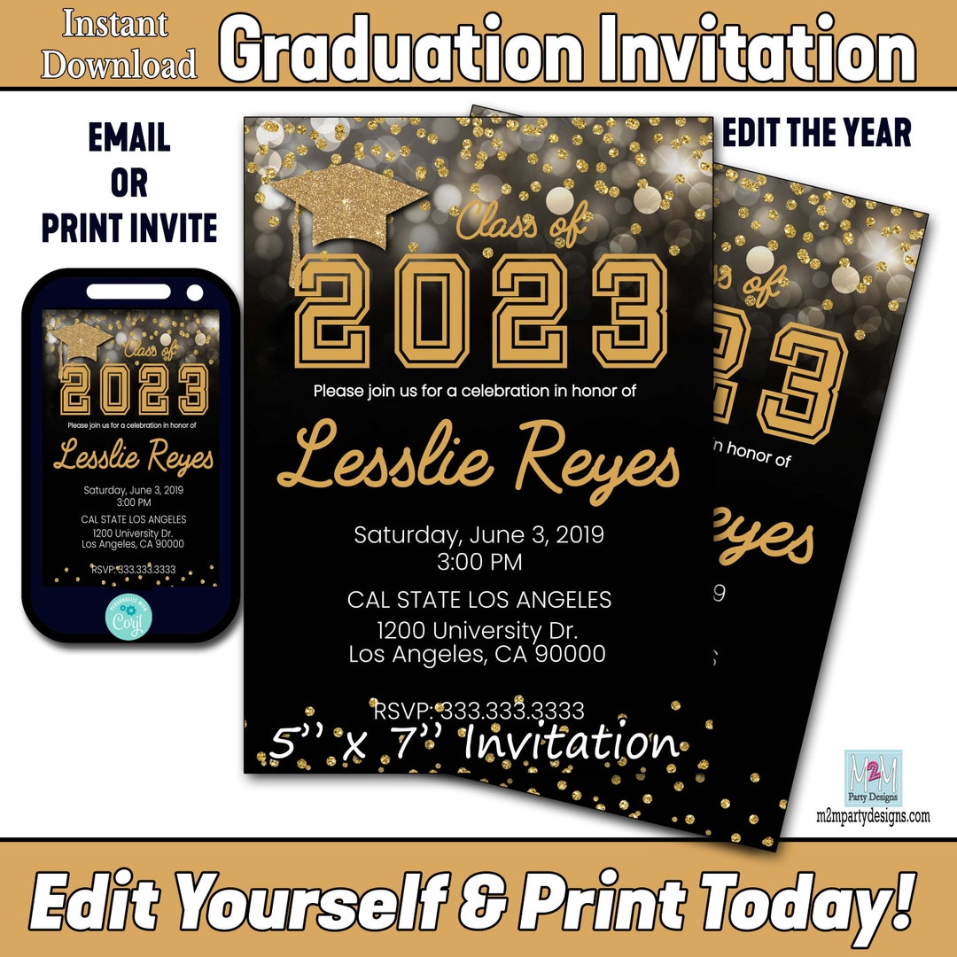 Editable Graduation Invitation School Graduation Invitations Etsy