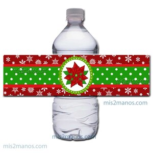 Christmas Water Bottle Label Wrapper Snowflake Printable Digital Instant Download SET of 5 Feliz Navidad Etiquetas de Botella
