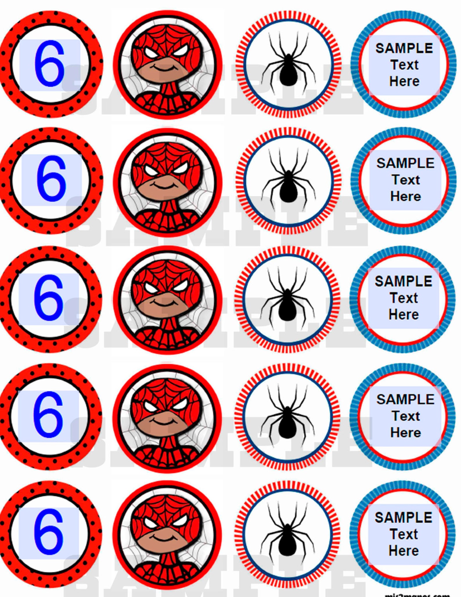 Spiderman Inspired cupcake topper Printable DIY EDITABLE Set | Etsy