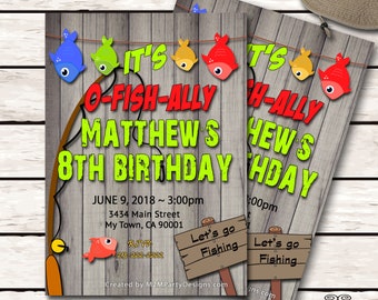 Fishing Birthday Party Invitations, Fish Themed Invite Wood Background Print at Home  Pool Party Invitation