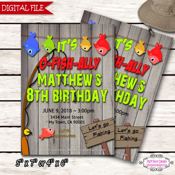 Fishing Birthday Party Invitations, Fish Themed Invite Wood Background  Print at Home Pool Party Invitation -  Canada