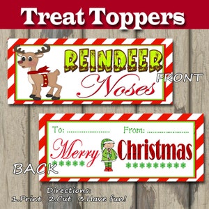Reindeer Noses Treat Topper Christmas DIY Printable Snack Baggie Size ...