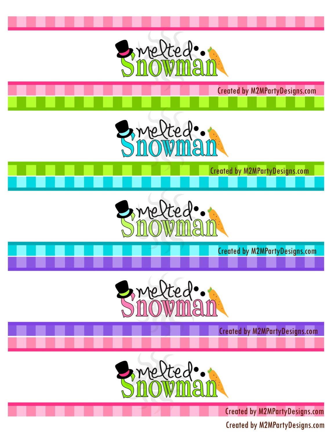 Melted Snowman Printable Water Bottle Wrappers Melting - Etsy
