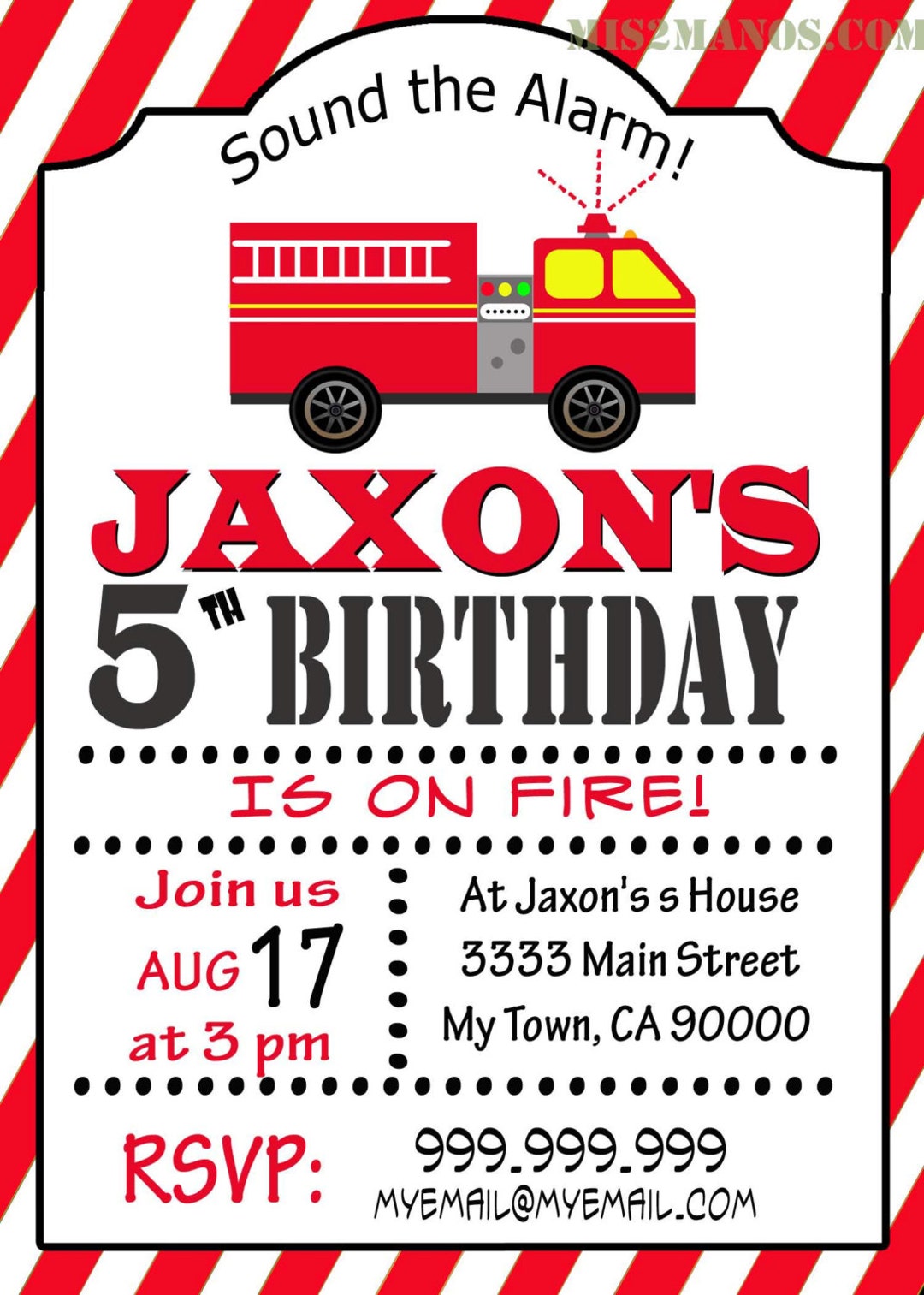 Fire Engine Birthday Invitation Firetruck Little Fireman Birthday Party ...