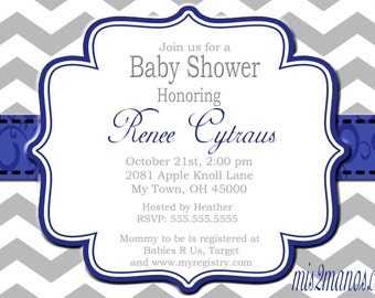 Bridal Shower Navy Blue & Gray Chevron  Invitation DIY Printable Bridal Shower,Birthday, or Baby Shower Print at Home