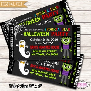 Halloween-Geburtstags-Einladung, Kostüm-Party. Halloween Tanz. Personalisierte Partei Tickets Einladungen. Schule Tanz Tickets drucken zu Hause