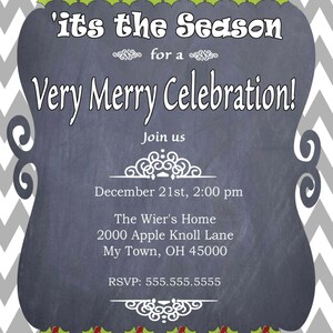 Merry Christmas Personalized Birthday, Shower or Holiday Party Invitation OR Thank You Card Printable Chalkboard Invitations Digital