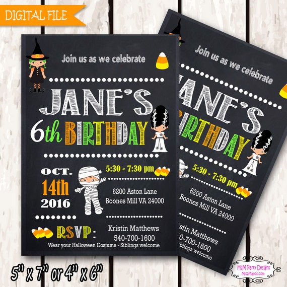 halloween birthday invitation costume party invitation for etsy
