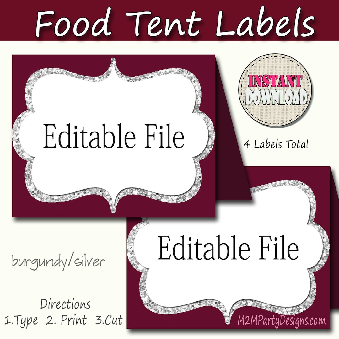 Food Tent, Printable Buffet Cards, Set of 4, EDITABLE Food Cards ...
