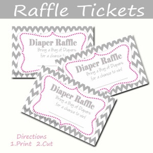 Chevron Diaper Raffle - Baby Shower - Set of 10 Pink and Gray Chevron Instant Download Digital