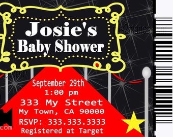 Movie Ticket Red Carpet Baby Shower Party Invitation Printable Invitation DONE FOR YOU Printable Hollywood Invite