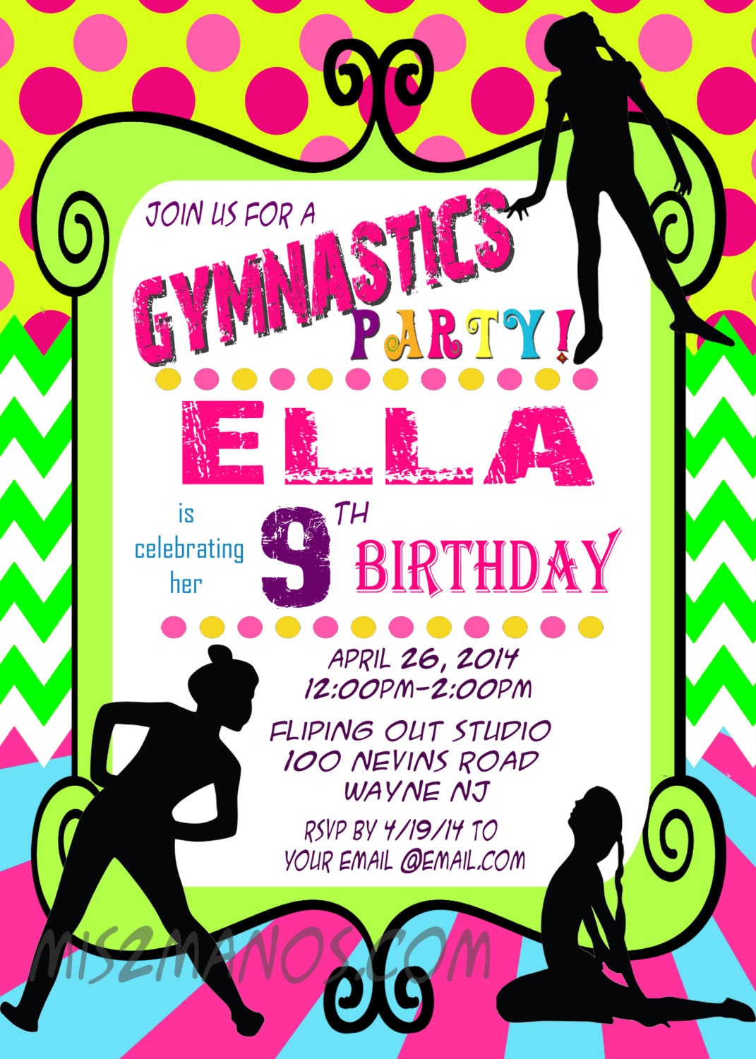 Gymnastics Party PRINTABLE INVITATIONS Print at home Etsy