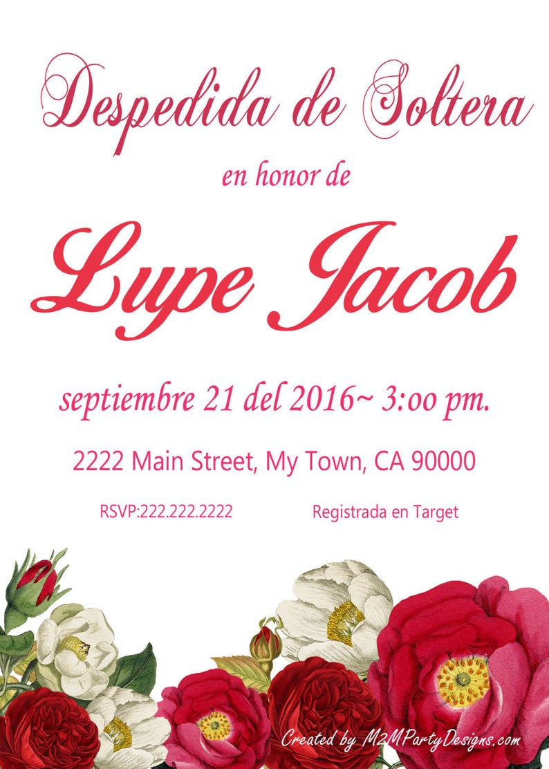 Spanish Bridal Shower Flower Invitation DIY Printable Bridal Etsy