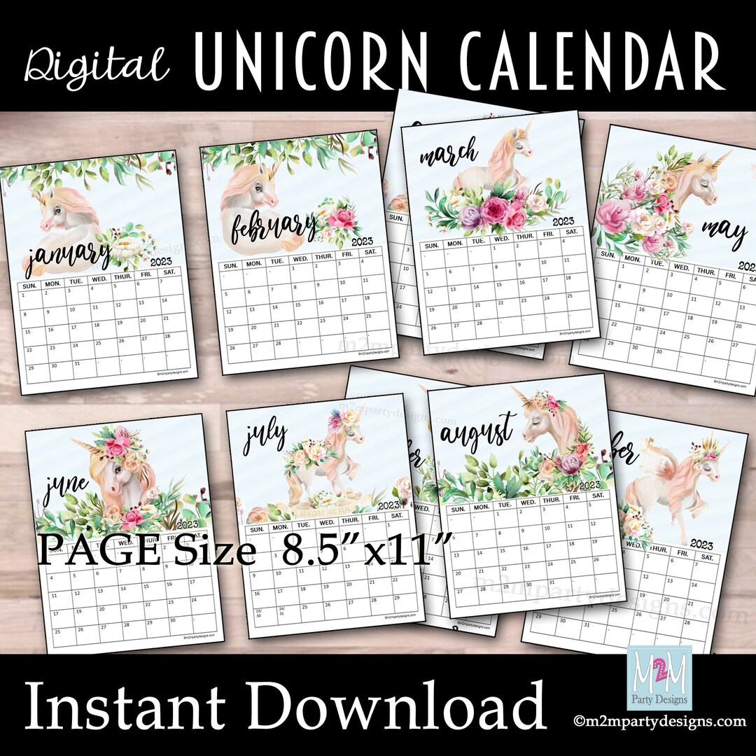 Printable Unicorn Calendar 2023 Calendar PDF 13 Month - Etsy