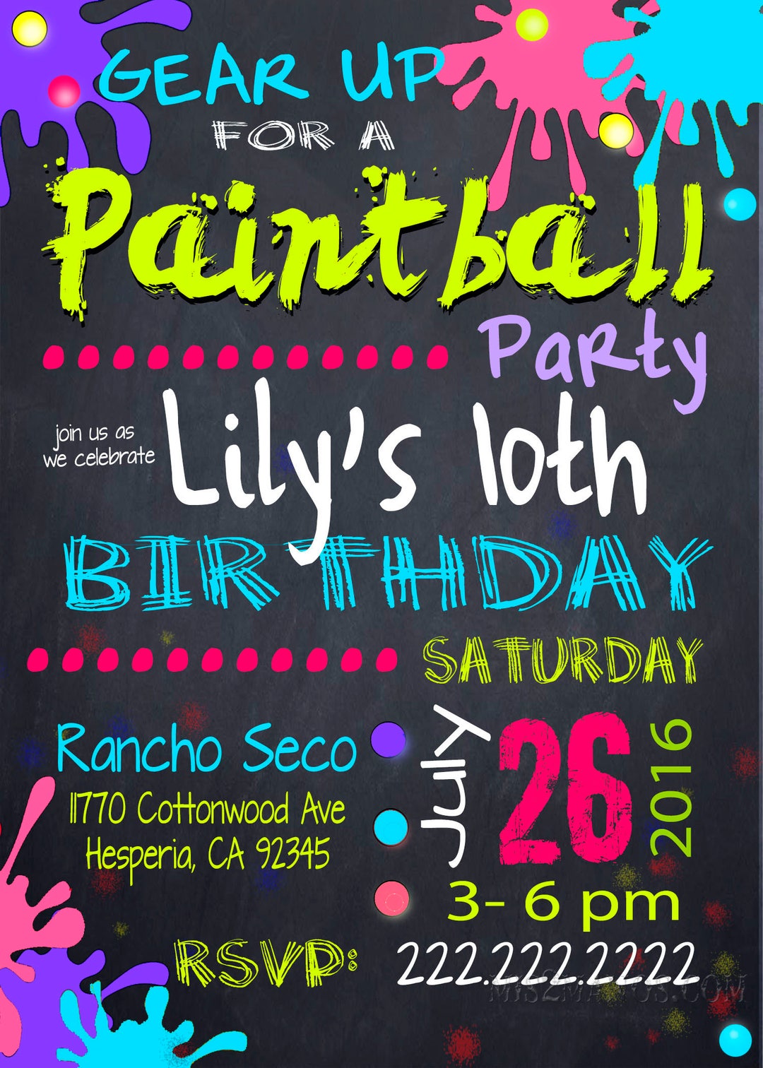 Paintball Birthday Party Invitation Teen Birthday Party, Girl Party Invitation Printable Etsy