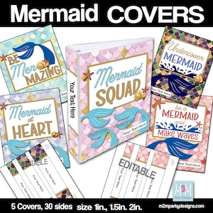 Mermaid Quotes Binder Covers Student. Teacher Editable Printable Set of 5 PowerPoint Instant Download