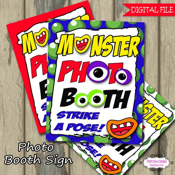 Monster Photo Booth Sign Eyes and mouth Blue, Instant Download, Props, Printable, 8x10 - PERSONAL USE ONLY