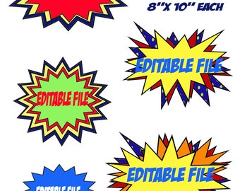EDITABLE Super hero Comic Book Photo Booth Props Instant Download Action Bubbles Superhero 10 inches wide Printable