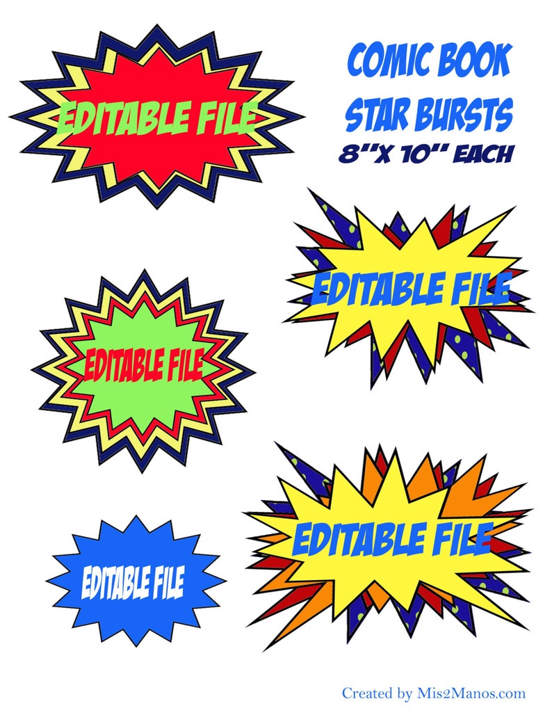 Editable Super Hero Comic Book Photo Booth Props Instant Download Action Bubbles Superhero 10 Inches Wide Printable Stickers Labels s Paper Party Supplies Theartistloft Co Uk