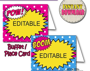 Super Hero Food Tent Printable DIY Set of 4 Blank Superhero | Etsy