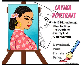 Latina Portrait Paint Party | Acrylic Painting Tutorial | Floral Dress Girl Canvas  | DIY Paint Night | Instant Download | Step by Step