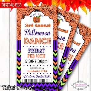 Halloween Tanz Tickets Party Einladung, Community Event, PTO, PTA Schule Spendenaktion Done for You PDF/ Druckbar