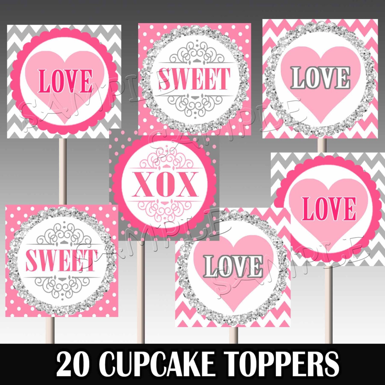 Valentine's Day Cupcake Toppers Printable DIY Set of 20 | Etsy
