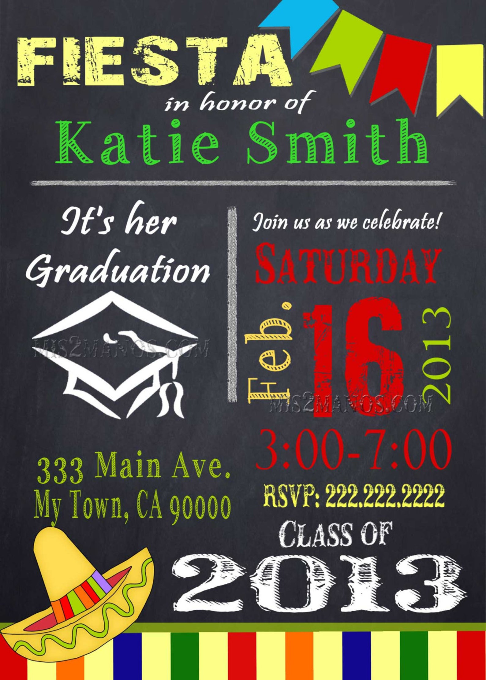 Fiesta Graduation Invitation Graduation Party Invitation DIY Etsy