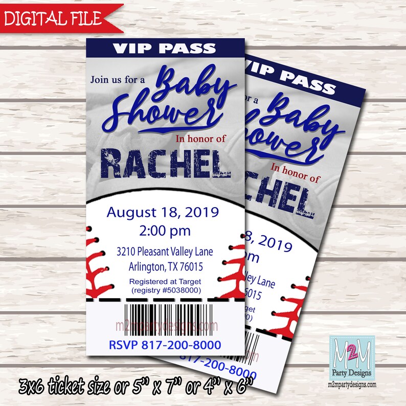 Baseball Baby Shower Invitation Printable Ticket Diy Etsy