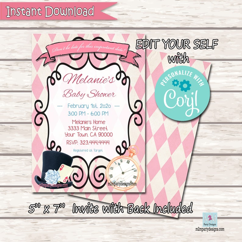 Alice In Wonderland Invitation, Alice In Wonderland Birthday Invitation, Alice Tea Party Birthday Invitation, Alice And Wonderland Invite image 3