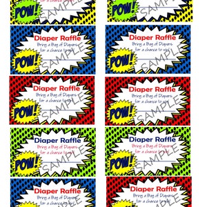 Comic Book Diaper Raffle Baby Shower Set of 10 Blue Instant Download Digital image 2