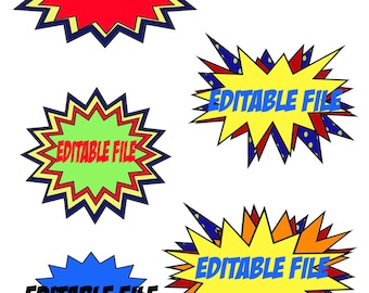 EDITABLE Super hero Comic Book Photo Booth Props Instant Download Action Bubbles Superhero 4 inches wide Printable